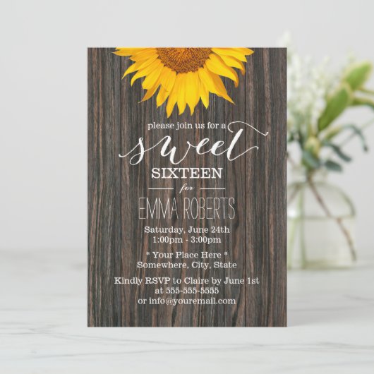 Zonnebloem Sweet Sixteen Rustic Wood Kaart (Staand voorkant)