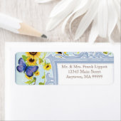 Zonnebloem Swirl Floral Lijst Blue Butterfly Invit Etiket (Insitu)