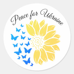Zonnebloem symbool van Vrede voor Oekraïne.  Ronde Sticker