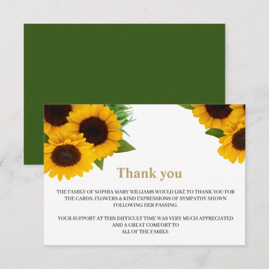 Zonnebloem Sympathie Funeral Dank je wel Bedankkaart (Voorkant / Achterkant)