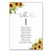 Zonnebloem Tafel Nummer Zitplaats Chart Kaart (Achterkant)