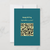 Zonnebloem Teal Blauw Goud Moderne QR Code Trouw RSVP Kaartje (Voorkant)