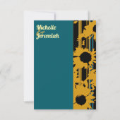 Zonnebloem Teal Blauw Goud Moderne QR Code Trouw RSVP Kaartje (Achterkant)