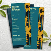 Zonnebloem Teal Blauw Goud Moderne Trouwdag Programmakaart