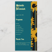 Zonnebloem Teal Blauw Goud Moderne Trouwdag Programmakaart (Voorkant)