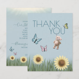 Zonnebloem Teddy Baby Shower Blauwe Thema Dankbaar Bedankkaart