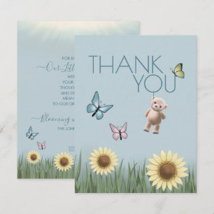 Zonnebloem Teddy Baby Shower Blauwe Thema Dankbaar Bedankkaart