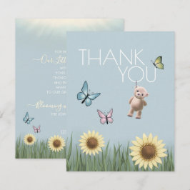 Zonnebloem Teddy Baby Shower Neutrale Dankbaarheid Bedankkaart