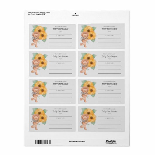 Zonnebloem Teddy Bear Book behoort tot boekplaat Etiket (Full Sheet)