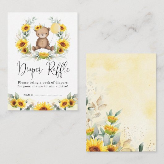 Zonnebloem Teddy Bear Floral Wreater Diaper Raffle Informatiekaartje (Voorkant / Achterkant)