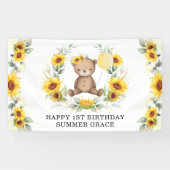 Zonnebloem Teddy Bear Yellow Balloon Happy Birthda Spandoek (Horizontaal)