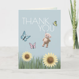 Zonnebloem Teddy Neutrale Baby Bedankt Vouwkaart