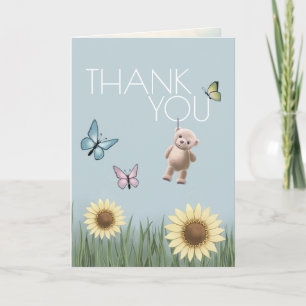 Zonnebloem Teddy Neutrale Baby Bedankt Vouwkaart