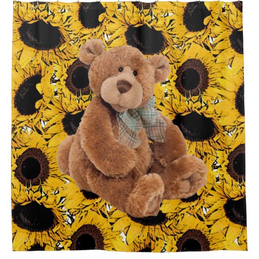 Zonnebloem teddybeer douchegordijn (Voorkant)