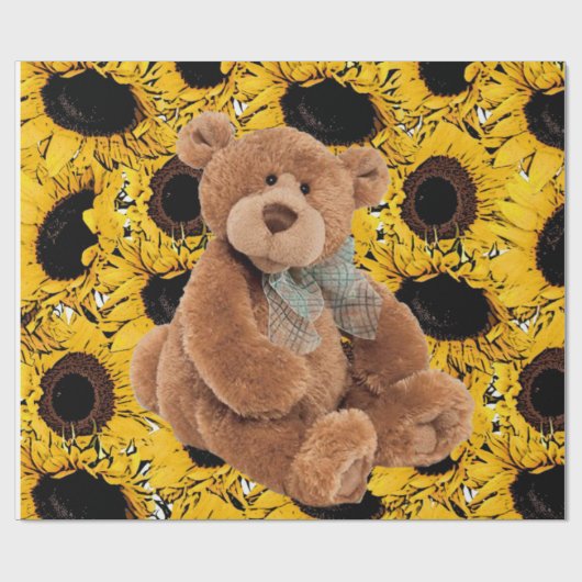 Zonnebloem teddybeer mat inpakpapier (Vlak)