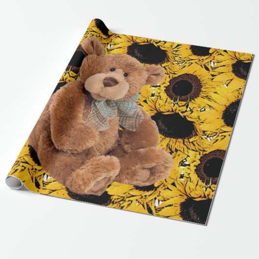 Zonnebloem teddybeer mat inpakpapier (Uitgerold)