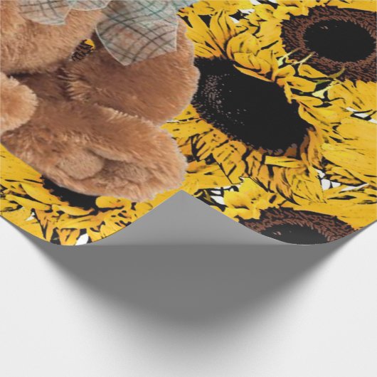 Zonnebloem teddybeer mat inpakpapier (Hoek)