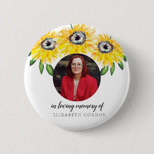 Zonnebloem Ter Herinnering Rouwfoto Bloemen Ronde Button 5,7 Cm
