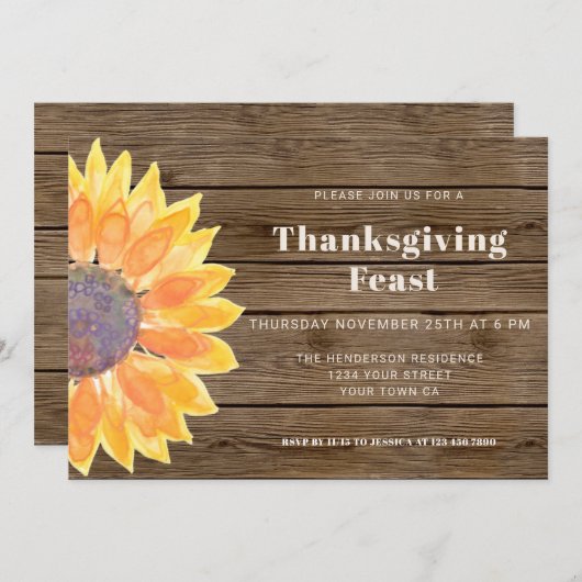 Zonnebloem Thanksgiving hout Kaart (Voorkant / Achterkant)