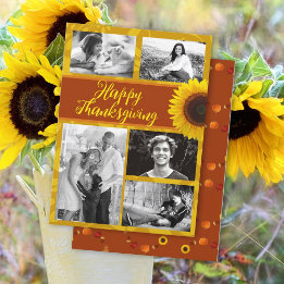 Zonnebloem Thanksgiving Vijf Foto Kaart Groet