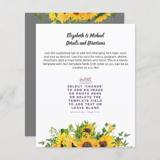 Zonnebloem Thema Trouw Details Menu Programma Over (Voorkant / Achterkant)