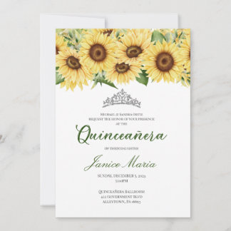 Zonnebloem Tiara Quinceañera Uitnodiging