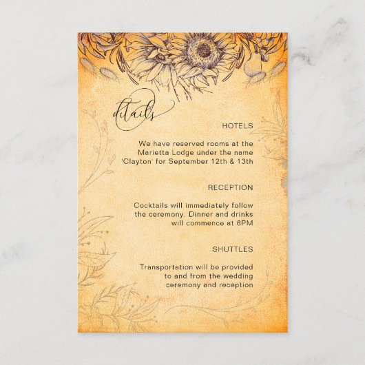 Zonnebloem Toscane Herfst Textuur Tracery Informatiekaartje (Voorkant)