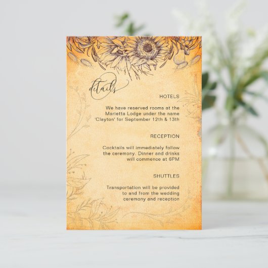 Zonnebloem Toscane Herfst Textuur Tracery Informatiekaartje (Staand voorkant)