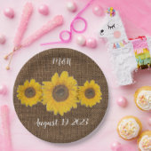 zonnebloem - trio in burlap - trouwerij papieren bordje (Feest)