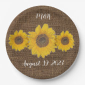 zonnebloem - trio in burlap - trouwerij papieren bordje (Voorkant)
