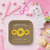 Zonnebloem trio voor afstuderen 2026 papieren bordje (Feest)