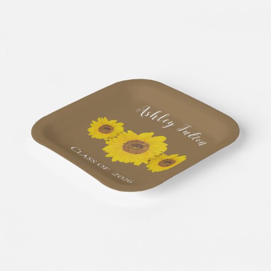 Zonnebloem trio voor afstuderen 2026 papieren bordje (Gebogen)