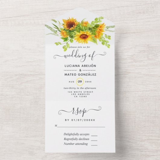 Zonnebloem Trouw Alles In Eén Uitnodiging (Binnen)