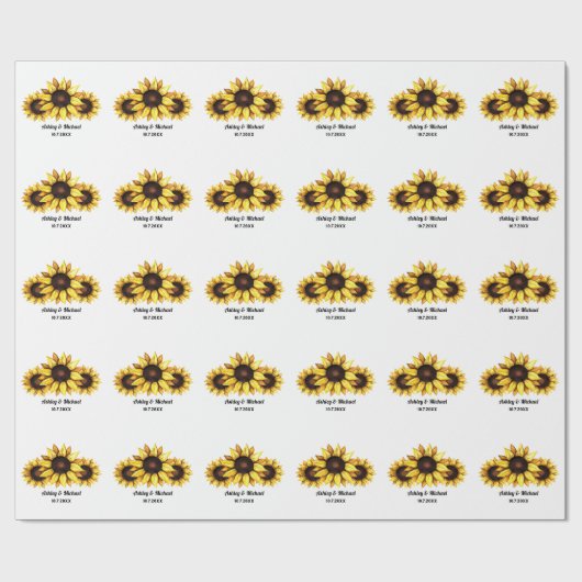 Zonnebloem Trouw Bloemen Geel Wit Cadeaupapier (Vlak)