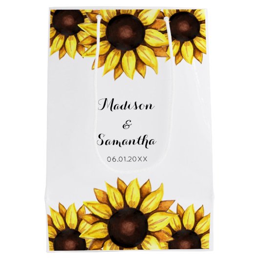 Zonnebloem Trouw Geel Wit Medium Cadeauzakje (Achterkant)