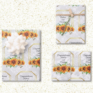 Zonnebloem Trouw Persoonlijke Namen op Damask 3  Inpakpapier Vel