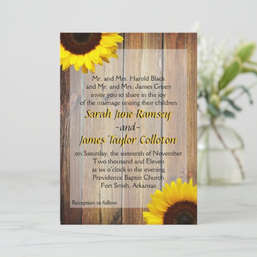 Zonnebloem Trouw Uitnodiging (Staand voorkant)