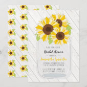 Zonnebloem Trouw Uitnodiging Grijs Geel Rustiek (Voorkant / Achterkant)