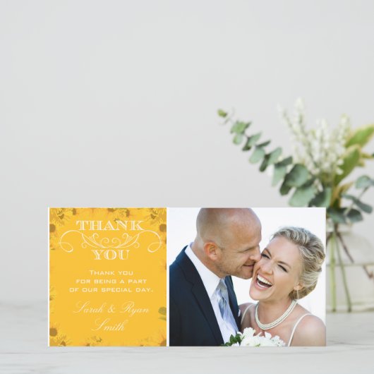 Zonnebloem trouwfoto Dank u kaarten (Staand voorkant)