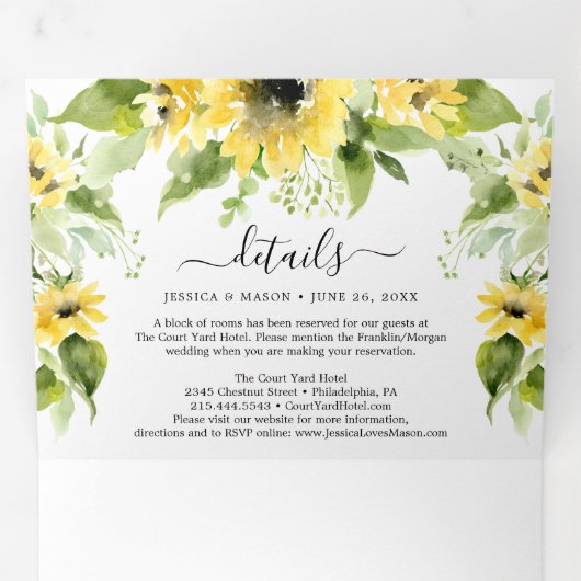 Zonnebloem Tuden Wedding Tri-Fold Uitnodigingen (Binnenzijde eerst)