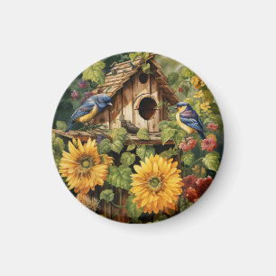 Zonnebloem Tuin 6 Vogelhuisjes Blauwe Vogels Magneet