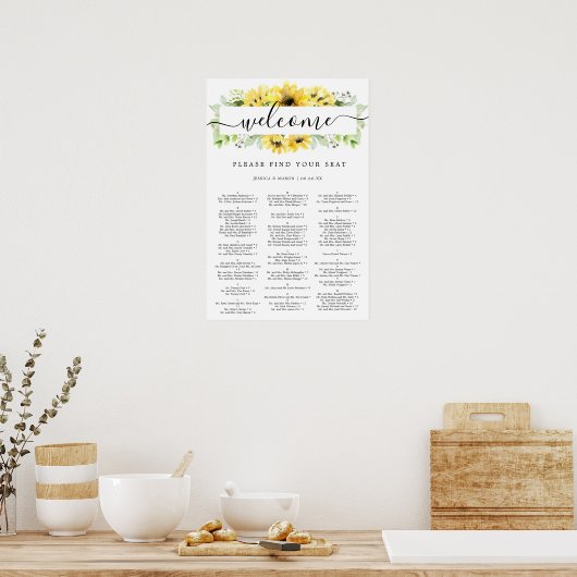 Zonnebloem Tuin Bruiloft Stoelen Plattegrond Bord Poster (Keuken)