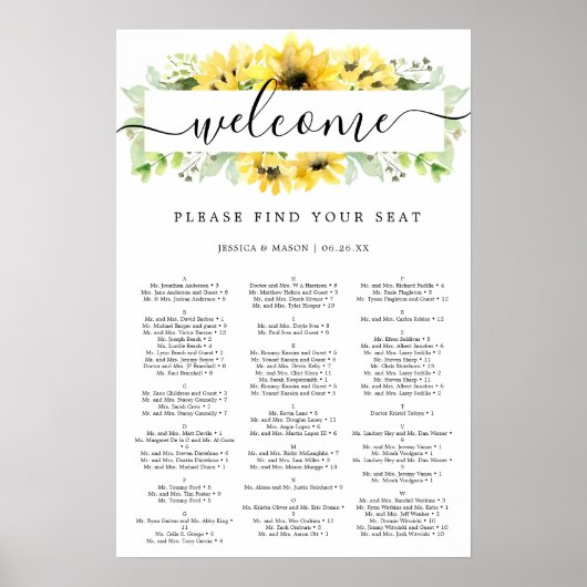 Zonnebloem Tuin Bruiloft Stoelen Plattegrond Bord Poster (Voorkant)