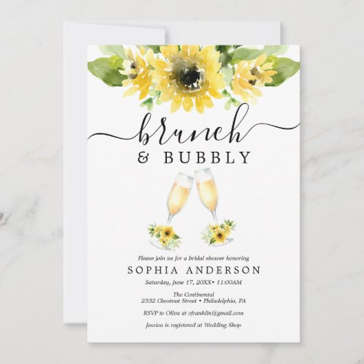 Zonnebloem Tuin Brunch en Bubbly Vrijgezellenfeest Kaart (Voorkant)