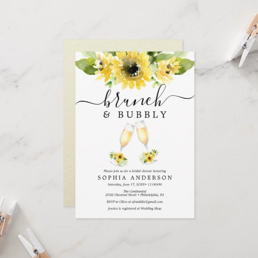 Zonnebloem Tuin Brunch en Bubbly Vrijgezellenfeest Kaart (Voorkant / Achterkant in situ)