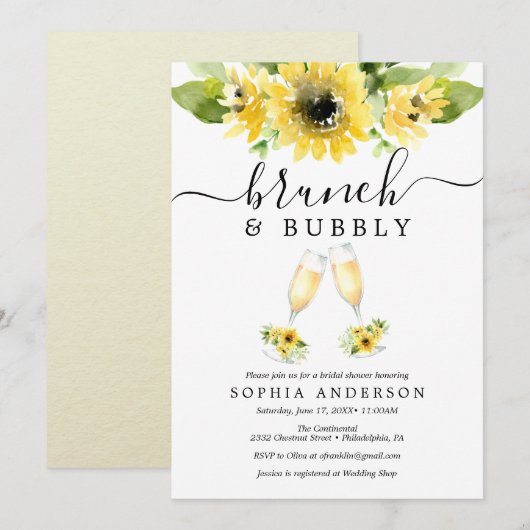 Zonnebloem Tuin Brunch en Bubbly Vrijgezellenfeest Kaart (Voorkant / Achterkant)