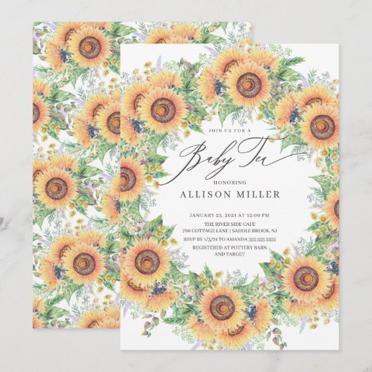 Zonnebloem Tuin Floral Baby Tea Invitation Kaart (Voorkant / Achterkant)