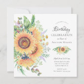 Zonnebloem Tuin Floral Birthday Uitnodiging (Voorkant)