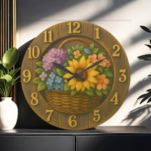 Zonnebloem Tuin Mand Houten Wandklok
