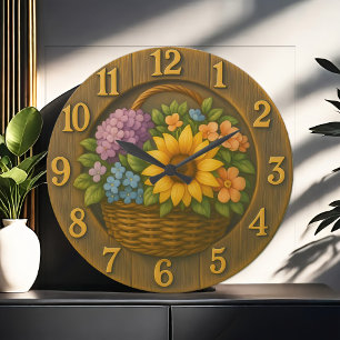 Zonnebloem Tuin Mand Houten Wandklok